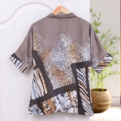 Alternate image for Hand-Painted Batik Cotton Buttoned Blouse Artist Abroad