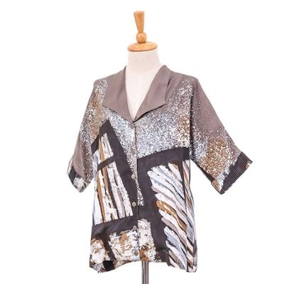 Alternate image for Hand-Painted Batik Cotton Buttoned Blouse Artist Abroad