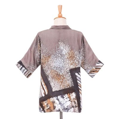 Alternate image for Hand-Painted Batik Cotton Buttoned Blouse Artist Abroad