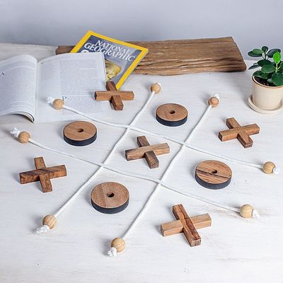 Alternate image for Handmade Raintree Wood Tic-Tac-Toe Game from Thailand Roped In