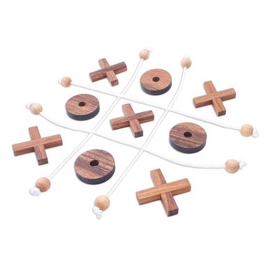 Alternate image for Handmade Raintree Wood Tic-Tac-Toe Game from Thailand Roped In
