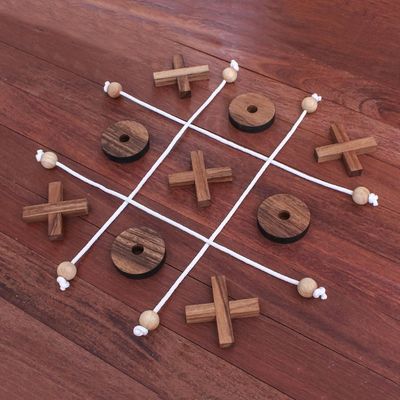 Alternate image for Handmade Raintree Wood Tic-Tac-Toe Game from Thailand Roped In