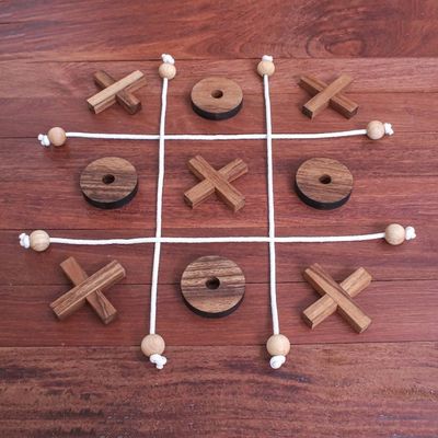 Alternate image for Handmade Raintree Wood Tic-Tac-Toe Game from Thailand Roped In