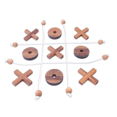 Alternate image for Handmade Raintree Wood Tic-Tac-Toe Game from Thailand Roped In