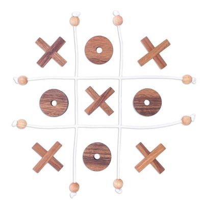 Alternate image for Handmade Raintree Wood Tic-Tac-Toe Game from Thailand Roped In