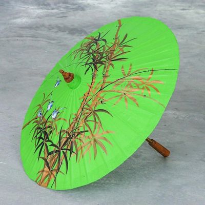 Alternate image for Hand-Painted Cotton Bird-Motif Parasol Bamboo Waving
