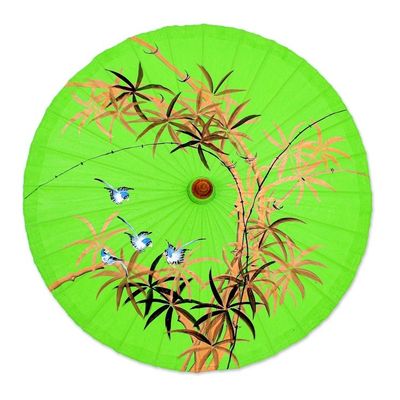 Alternate image for Hand-Painted Cotton Bird-Motif Parasol Bamboo Waving
