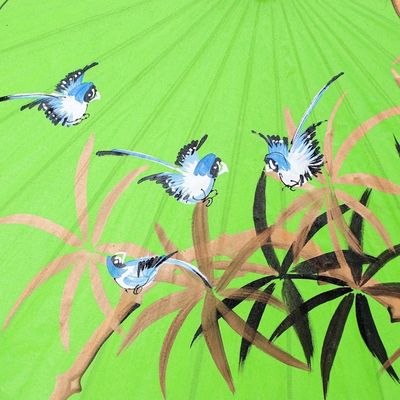 Alternate image for Hand-Painted Cotton Bird-Motif Parasol Bamboo Waving
