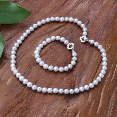 Alternate image for Artisan Crafted Grey Cultured Pearl Necklace and Bracelet Precious Dream in Silver