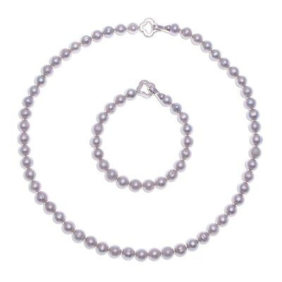 Alternate image for Artisan Crafted Grey Cultured Pearl Necklace and Bracelet Precious Dream in Silver