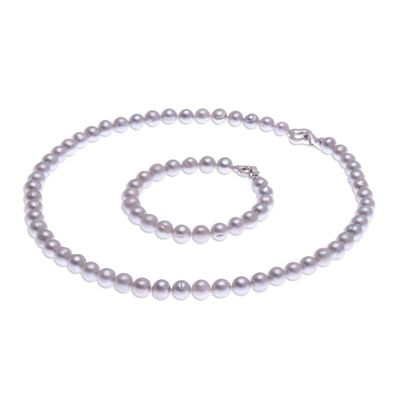 Alternate image for Artisan Crafted Grey Cultured Pearl Necklace and Bracelet Precious Dream in Silver