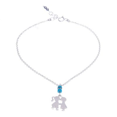 Alternate image for Hematite and Sterling Silver Charm Anklet Playground Love