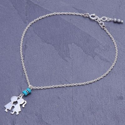 Alternate image for Hematite and Sterling Silver Charm Anklet Playground Love