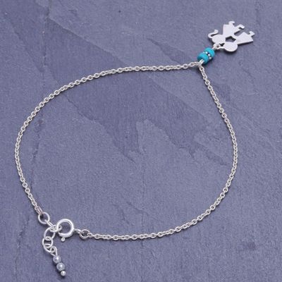 Alternate image for Hematite and Sterling Silver Charm Anklet Playground Love