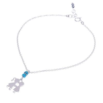 Alternate image for Hematite and Sterling Silver Charm Anklet Playground Love