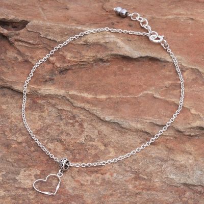 Alternate image for Thai Handmade Sterling Silver and Hematite Charm Anklet Your Love