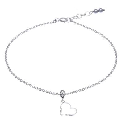 Alternate image for Thai Handmade Sterling Silver and Hematite Charm Anklet Your Love