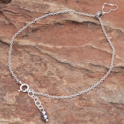 Alternate image for Thai Handmade Sterling Silver and Hematite Charm Anklet Your Love