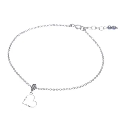 Alternate image for Thai Handmade Sterling Silver and Hematite Charm Anklet Your Love