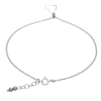 Alternate image for Thai Handmade Sterling Silver and Hematite Charm Anklet Your Love