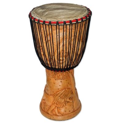 Alternate image for Djembe Drum with African Nature Carvings Peace Drum