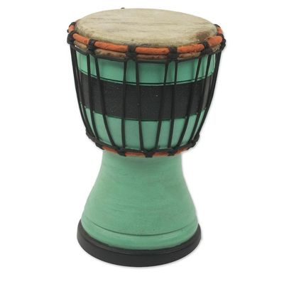 Alternate image for Green Decorative Djembe Drum Artisan Crafted in West Africa Green Invitation to Peace