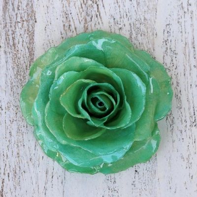 Alternate image for Artisan Crafted Natural Rose Brooch in Green from Thailand Rosy Mood in Green
