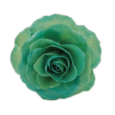 Alternate image for Artisan Crafted Natural Rose Brooch in Green from Thailand Rosy Mood in Green