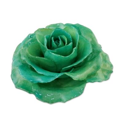 Alternate image for Artisan Crafted Natural Rose Brooch in Green from Thailand Rosy Mood in Green