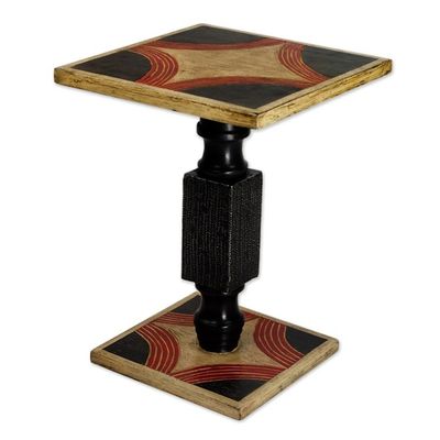 Alternate image for Hand Crafted Cedar Wood Black and Beige End Table from Ghana Blooming Light