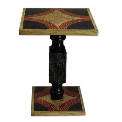 Alternate image for Hand Crafted Cedar Wood Black and Beige End Table from Ghana Blooming Light