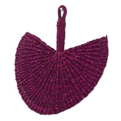 Alternate image for Artisan Handcrafted Raffia Fan in Magenta from Ghana Magenta Love