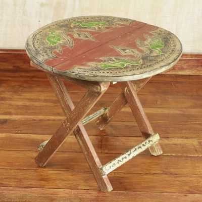 Alternate image for Handcrafted African Green Flamingo Sese Wood Folding Table Four Flamingos