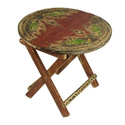 Alternate image for Handcrafted African Green Flamingo Sese Wood Folding Table Four Flamingos
