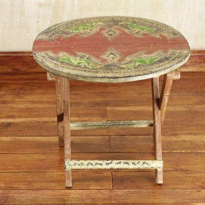 Alternate image for Handcrafted African Green Flamingo Sese Wood Folding Table Four Flamingos