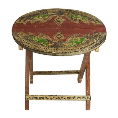 Alternate image for Handcrafted African Green Flamingo Sese Wood Folding Table Four Flamingos