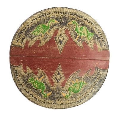 Alternate image for Handcrafted African Green Flamingo Sese Wood Folding Table Four Flamingos