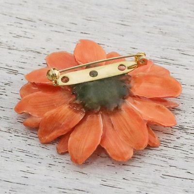 Alternate image for Natural Aster Flower Brooch in Tangerine from Thailand Let It Bloom in Tangerine
