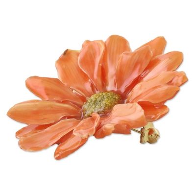 Alternate image for Natural Aster Flower Brooch in Tangerine from Thailand Let It Bloom in Tangerine