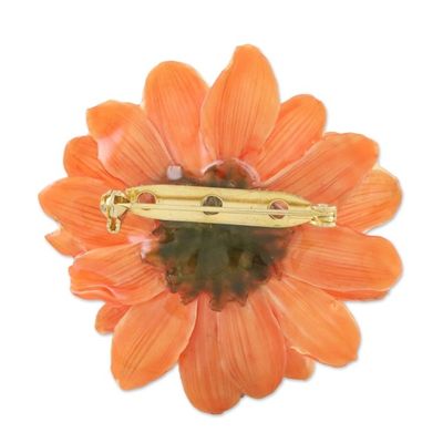 Alternate image for Natural Aster Flower Brooch in Tangerine from Thailand Let It Bloom in Tangerine
