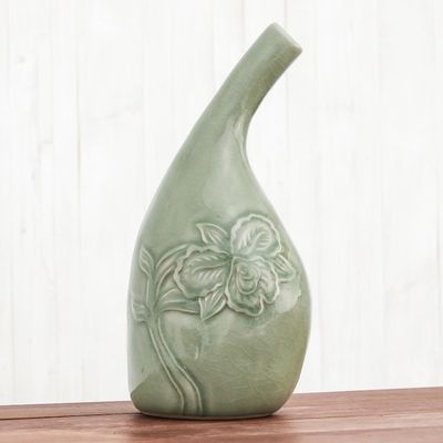 Alternate image for Hand Crafted Green Celadon Ceramic Floral Vase from Thailand Orchid Spirit
