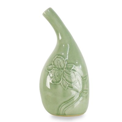 Alternate image for Hand Crafted Green Celadon Ceramic Floral Vase from Thailand Orchid Spirit