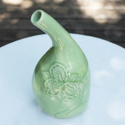 Alternate image for Hand Crafted Green Celadon Ceramic Floral Vase from Thailand Orchid Spirit