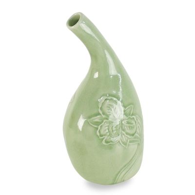 Alternate image for Hand Crafted Green Celadon Ceramic Floral Vase from Thailand Orchid Spirit