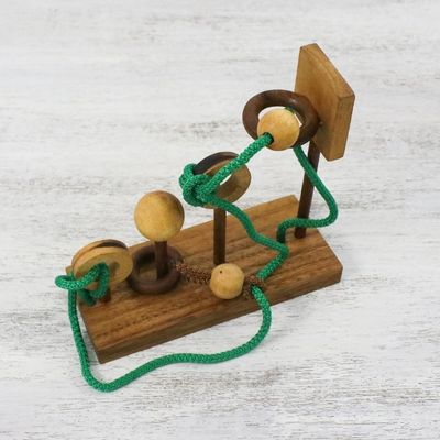 Alternate image for Handcrafted Wood Puzzle with Balls and Cord from Thailand Basketball