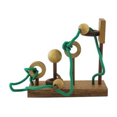 Alternate image for Handcrafted Wood Puzzle with Balls and Cord from Thailand Basketball