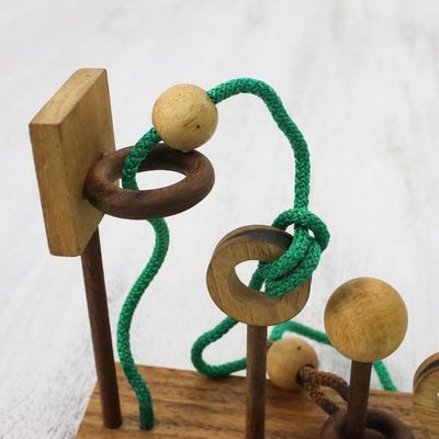 Alternate image for Handcrafted Wood Puzzle with Balls and Cord from Thailand Basketball