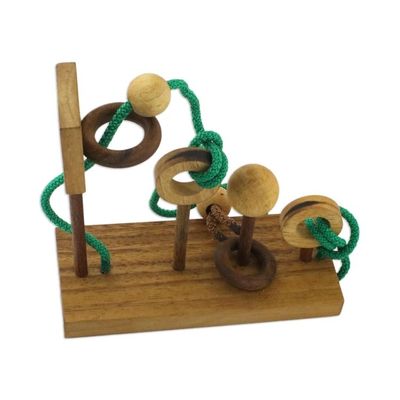 Alternate image for Handcrafted Wood Puzzle with Balls and Cord from Thailand Basketball