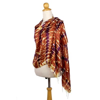 Alternate image for Hand Woven Tie Dye Silk Shawl in Pumpkin and Purple Thailand River Sands