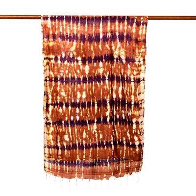 Alternate image for Hand Woven Tie Dye Silk Shawl in Pumpkin and Purple Thailand River Sands
